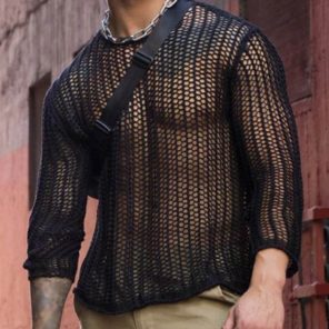 INCERUN Men Mesh T Shirt Transparent O neck Long Sleeve Men Clothing Streetwear 2022 Sexy Solid