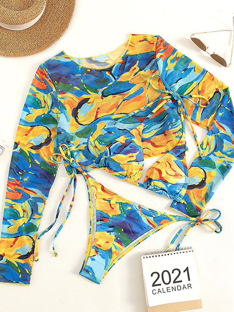 In X Leopard print 3 pieces set Long sleeves swimsuit women s swimming Sexy bikini 2022 5
