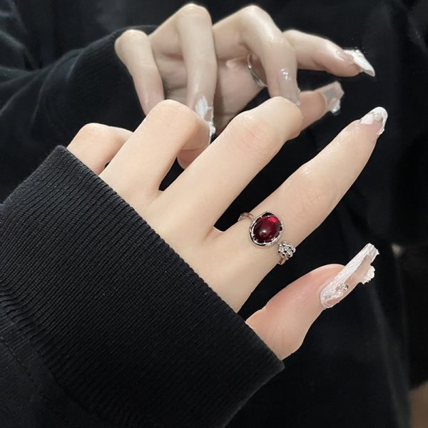 Irregular Stone Rings YK Aesthetic Animal Red Stone Ring for Women Egirl Vintage Flower Bud Open