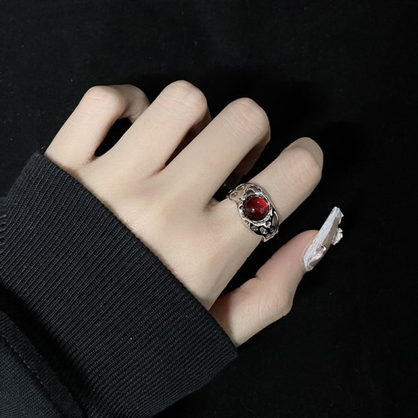 Irregular Stone Rings YK Aesthetic Animal Red Stone Ring for Women Egirl Vintage Flower Bud Open