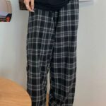 JMPRS Black Women Plaid Pants Casual Oversize Loose