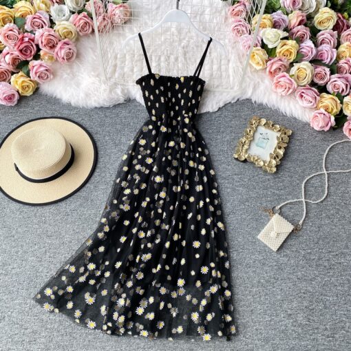 JMPRS Summer Beach Mesh Floral Dress Women Vintage Elegant Sexy Beach Sundress Woman Party Night Korean 1