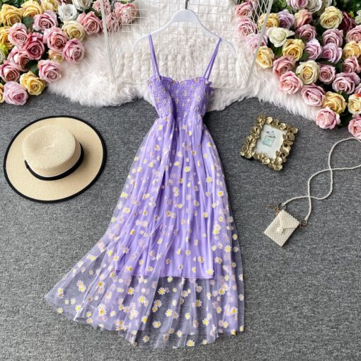 JMPRS Summer Beach Mesh Floral Dress Women Vintage Elegant Sexy Beach Sundress Woman Party Night Korean 2