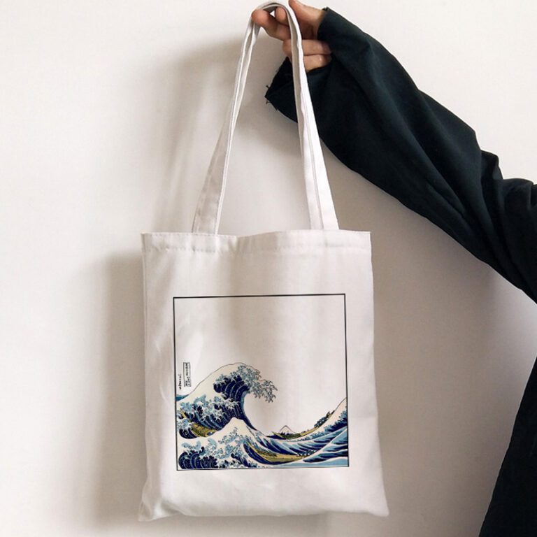 Japan wave print shopper bag casual large capacity canvas bag fashion Harajuku Cartoon letter Ulzzang zipper 1