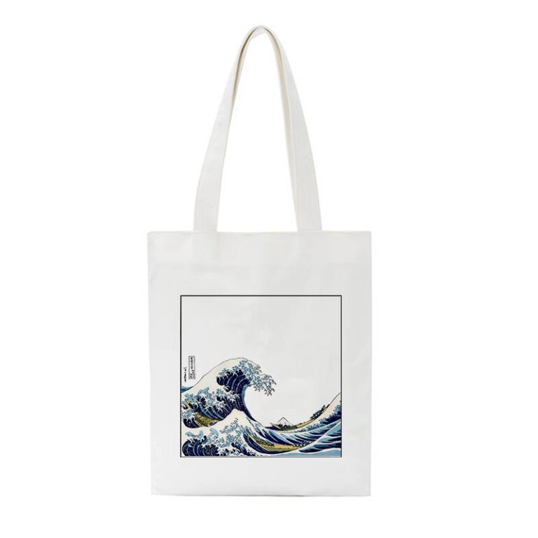 Japan wave print shopper bag casual large capacity canvas bag fashion Harajuku Cartoon letter Ulzzang zipper 4
