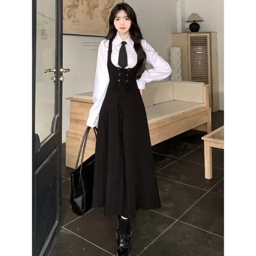 Japanese College Wind Waist Slim Strap Dress Female INS Personality Fashion Niche Design Sense Joker Loose 1