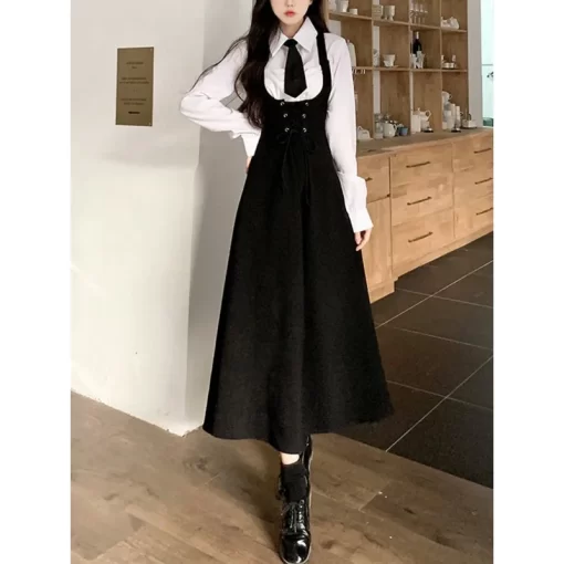 Japanese College Wind Waist Slim Strap Dress Female INS Personality Fashion Niche Design Sense Joker Loose 3