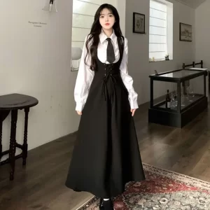 Japanese College Wind Waist Slim Strap Dress Female INS Personality Fashion Niche Design Sense Joker Loose Long Suspender Skirt