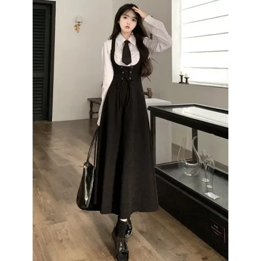 Japanese College Wind Waist Slim Strap Dress Female INS Personality Fashion Niche Design Sense Joker Loose 4