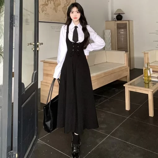 Japanese College Wind Waist Slim Strap Dress Female INS Personality Fashion Niche Design Sense Joker Loose 5