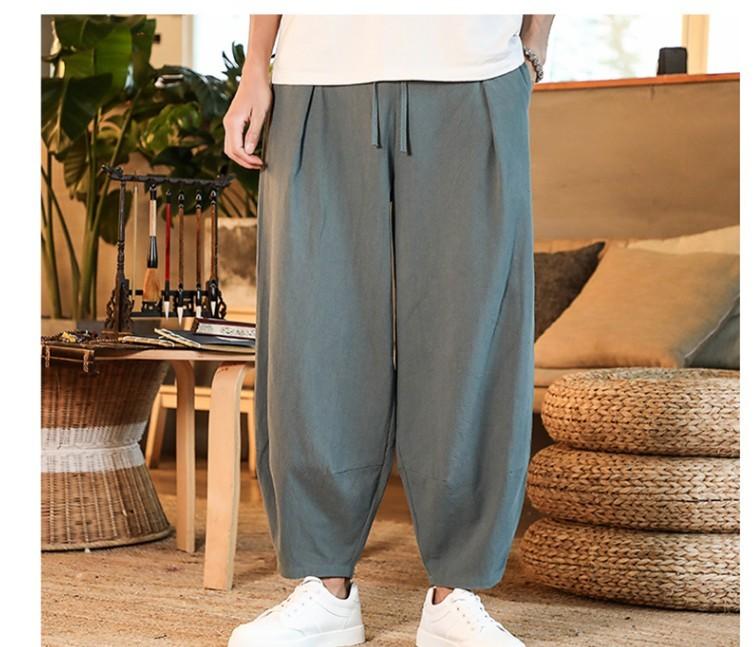 Japanese Loose Men s Cotton Linen Pants Male Summer New Breathable Solid Color Linen Trousers Fitness 1