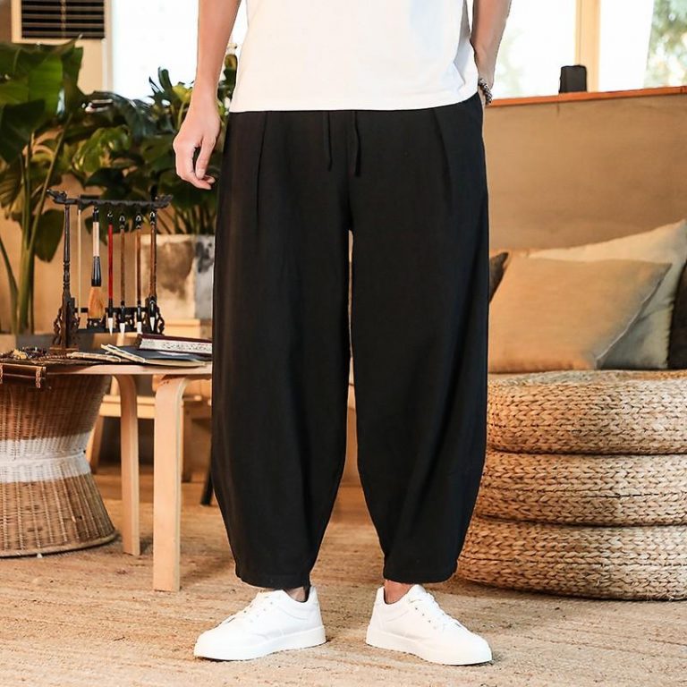 Japanese Loose Men s Cotton Linen Pants Male Summer New Breathable Solid Color Linen Trousers Fitness 4