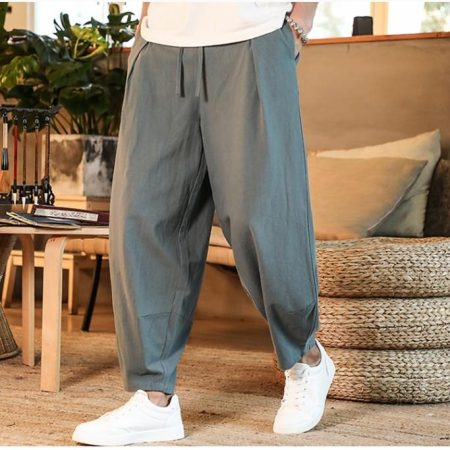 Japanese Loose Men s Cotton Linen Pants Male Summer New Breathable Solid Color Linen Trousers Fitness