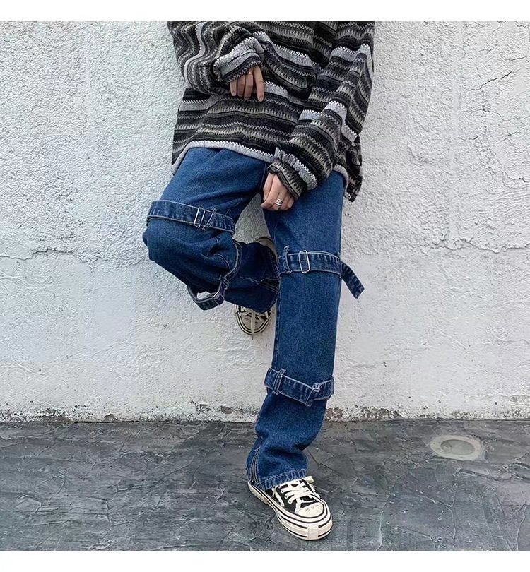 Jeans Hip Hop Jeans Longgar Pria Modis Saku Biru Hitam Celana Denim Kargo Lurus Hip Hop 3