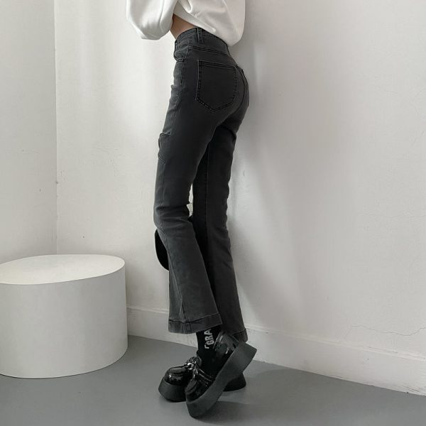 Jeans for Women Vintage Black Denim Flare Pants Streetwear High Waist Slim Mom Trouser Harajuku YK