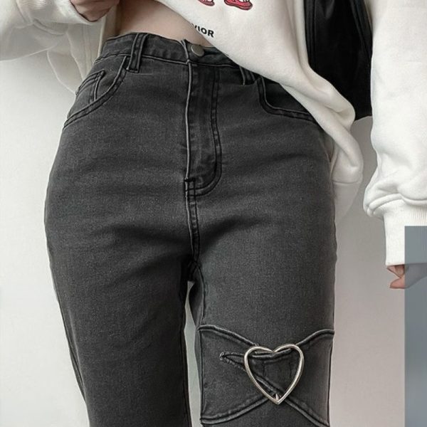 Jeans for Women Vintage Black Denim Flare Pants Streetwear High Waist Slim Mom Trouser Harajuku YK