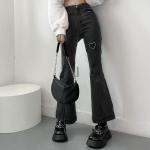 Jeans for Women Vintage Black Denim Flare Pants Streetwear High Waist Slim Mom Trouser Harajuku YK jpg x