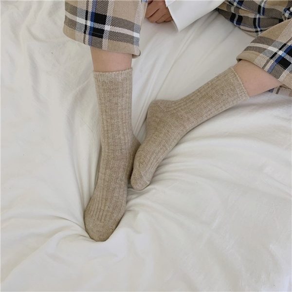 Jeseca Cashmere Thick Warm Women s Socks Korean Fashion Solid Autumn Winter Long Socks for Woman 4