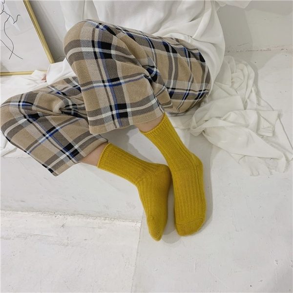 Jeseca Cashmere Thick Warm Women s Socks Korean Fashion Solid Autumn Winter Long Socks for Woman 5