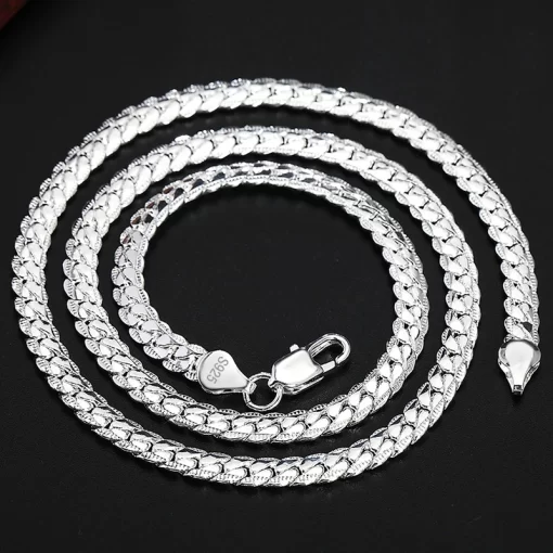 KCRLP 925 Sterling Silver 6mm Side Chain 8 18 20 22 24 Inch Necklace For Woman 2