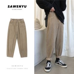 Khaki Black Corduroy Pants Men Fashion Solid Color Retro Casual Straight Pants Men Streetwear Harem Pants