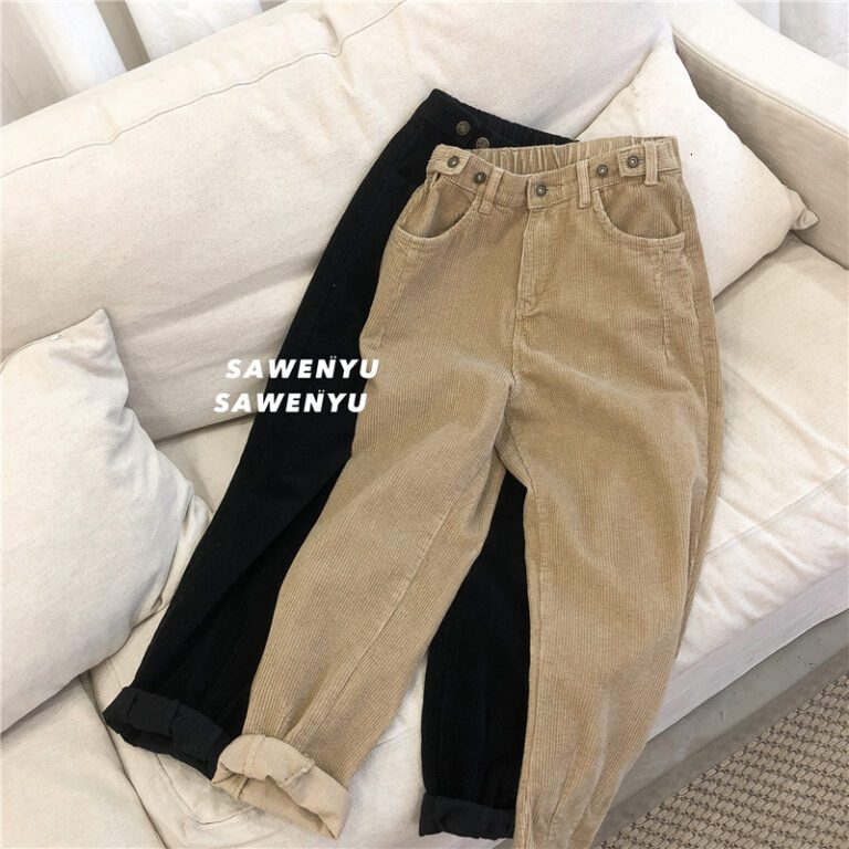 Khaki Black Corduroy Pants Men Fashion Solid Color Retro Casual Straight Pants Men Streetwear Harem Pants 3