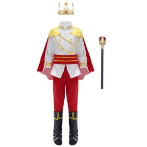Kids Boys Medieval King Cosplay Costume Tops with Pants Belt Cape Headband Truncheon Socks Set Royal jpg x