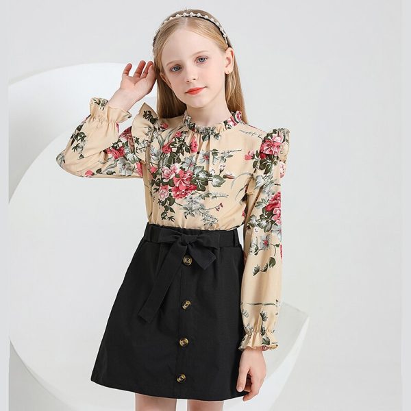 Kids Casual Clothing Sets Outfits for Girls Autumn 2022 New Child Long Sleeve Floral Print Tops 1