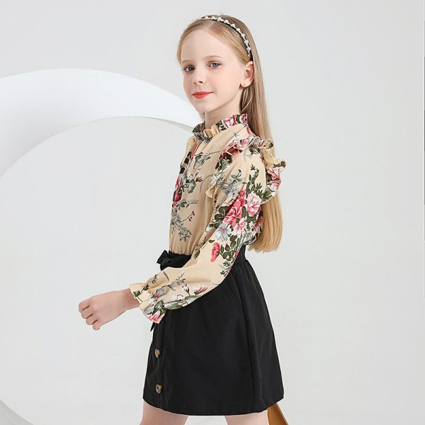 Kids Casual Clothing Sets Outfits for Girls Autumn 2022 New Child Long Sleeve Floral Print Tops 2