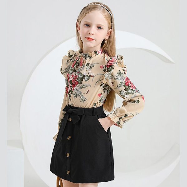 Kids Casual Clothing Sets Outfits for Girls Autumn 2022 New Child Long Sleeve Floral Print Tops 3