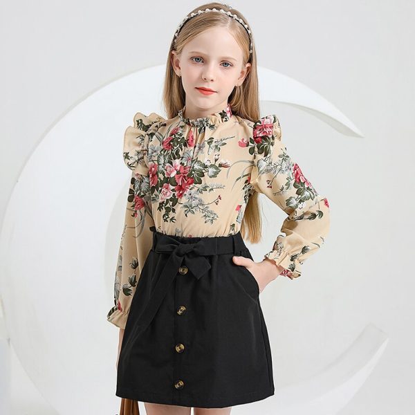 Kids Casual Clothing Sets Outfits for Girls Autumn 2022 New Child Long Sleeve Floral Print Tops 4