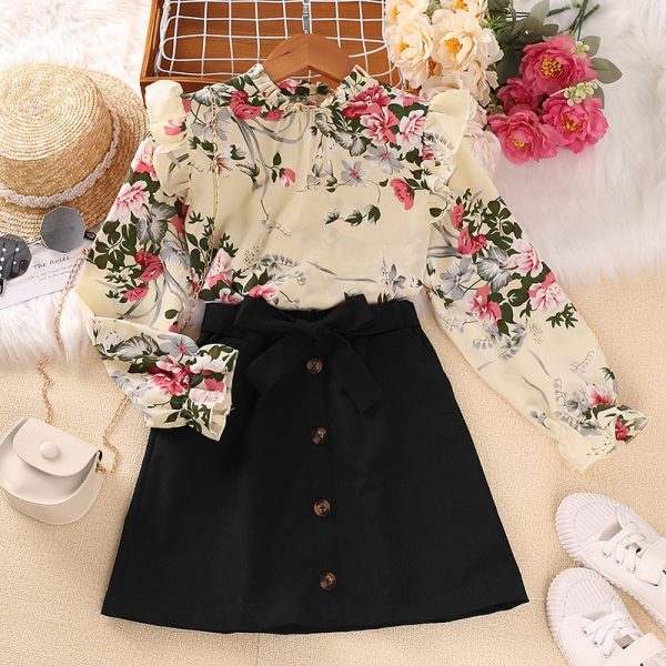 Kids Casual Clothing Sets Outfits for Girls Autumn 2022 New Child Long Sleeve Floral Print Tops