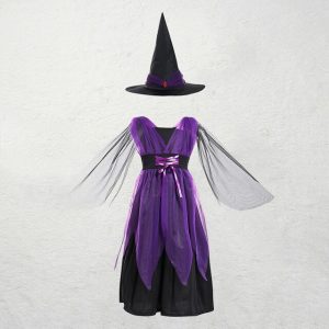 Kids Girls Purple Bat Vampire Princess Dress Fancy Cosplay Costume Witch Clothes with Wing Halloween Role jpg x
