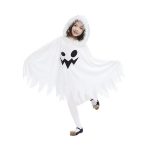 Kids Halloween White Hooded Cape Funny Ghost Print