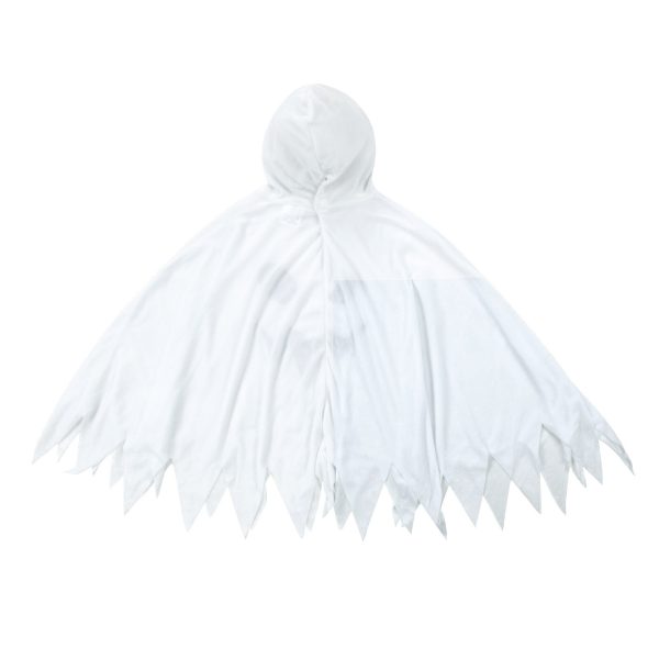 Kids Halloween White Hooded Cape Funny Ghost Print Fringed Cape Halloween Cosplay Costume Stage Performance Costume