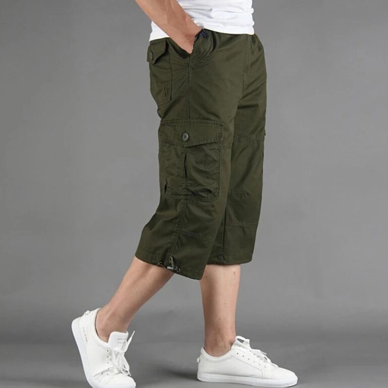 Knee Length Cargo Shorts Men s Summer Casual Cotton Multi Pockets Breeches Cropped Short Trousers Military 1