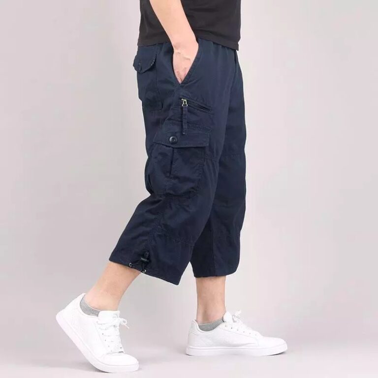 Knee Length Cargo Shorts Men s Summer Casual Cotton Multi Pockets Breeches Cropped Short Trousers Military 3