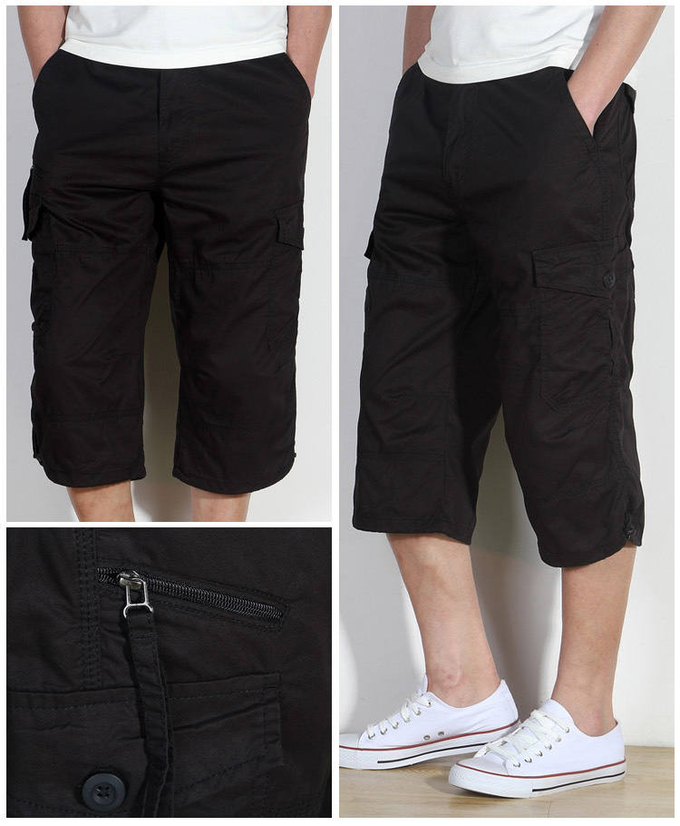 Knee Length Cargo Shorts Men s Summer Casual Cotton Multi Pockets Breeches Cropped Short Trousers Military 5