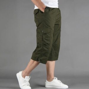 Knee Length Cargo Shorts Men s Summer Casual Cotton Multi Pockets Breeches Cropped Short Trousers Military 5.jpg 640x640 5