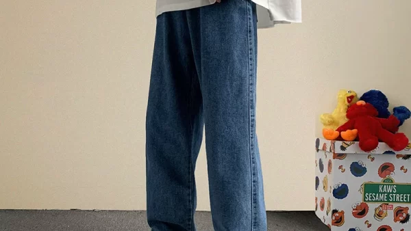 Korean Fashion Men Wide Leg Jeans 2023 Autumn New Streetwear Straight Baggy Denim Pants Male Brand