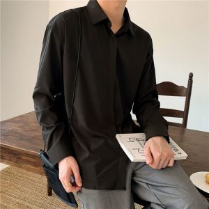Korean Fashion New Drape Shirts for Men Solid Color Long Sleeve Ice Silk Smart Casual Comfortable 1.jpg 640x640 1