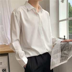 Korean Fashion New Drape Shirts for Men Solid Color Long Sleeve Ice Silk Smart Casual Comfortable 2.jpg 640x640 2
