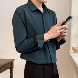 Korean Fashion New Drape Shirts for Men Solid Color Long Sleeve Ice Silk Smart Casual Comfortable.jpg 640x640