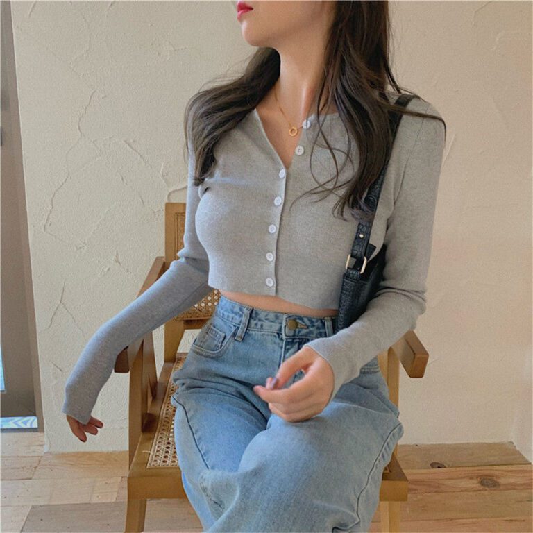 Korean Style O neck Short Knitted Sweaters Women Thin Cardigan Fashion Sleeve Sun Protection Crop Top 1
