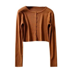 Korean Style O neck Short Knitted Sweaters Women Thin Cardigan Fashion Sleeve Sun Protection Crop Top 4