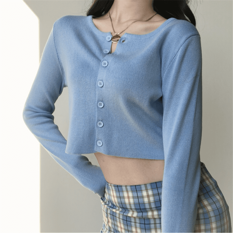 Korean Style O neck Short Knitted Sweaters Women Thin Cardigan Fashion Sleeve Sun Protection Crop Top