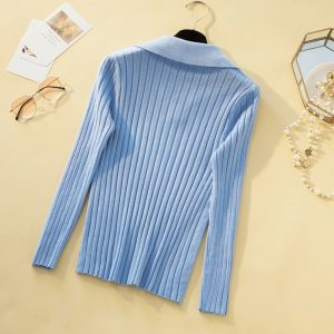 Korean Style Turn Down Collar Women Sweater Female Long Sleeve Top Casual Pullover Knitted Sweaters Fall