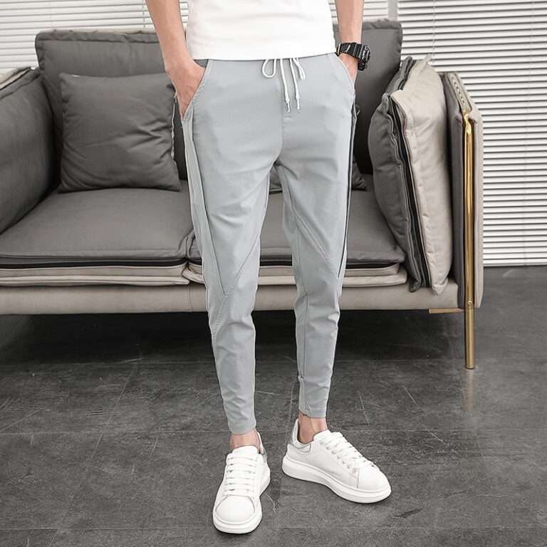 Korean Summer Pants Men Fashion Design 2022 Slim Fit Men Harem Pants Ankle Length Solid All 3