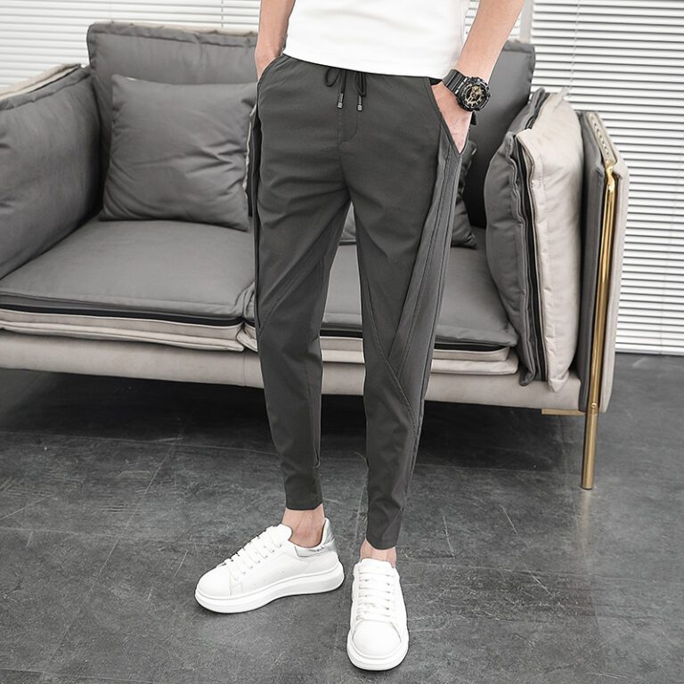 Korean Summer Pants Men Fashion Design 2022 Slim Fit Men Harem Pants Ankle Length Solid All 4