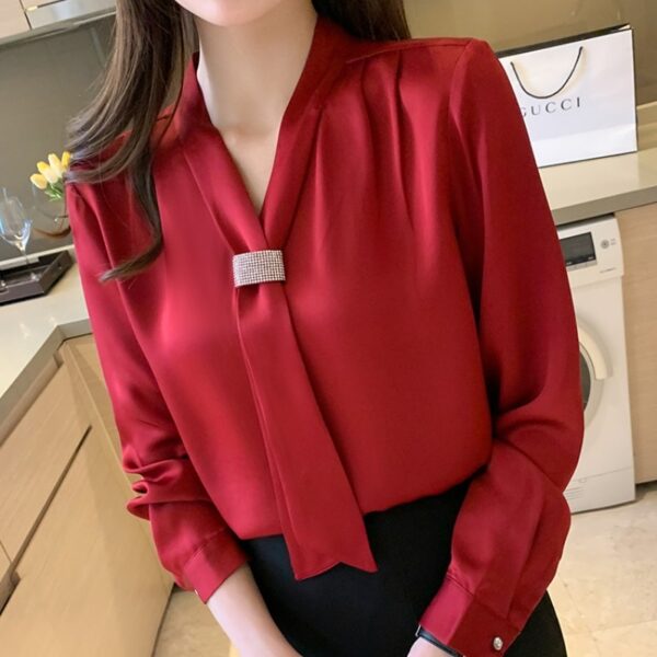 Korean Women Shirts Chiffon Blouses for Women Long Sleeve Shirts Tops Woman Ribbon Blouse Tops Fashion 1